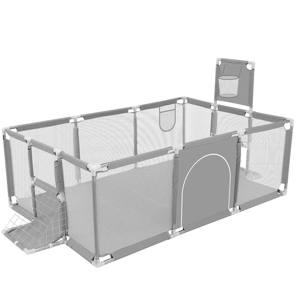 Large Baby Playpen with Basketball Hoop & Football Net – Safe, Spacious & Fun Play Yard for Toddlers Manwatstore