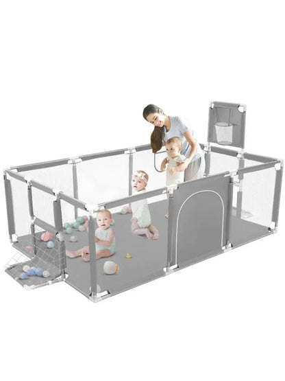 Large Baby Playpen with Basketball Hoop & Football Net – Safe, Spacious & Fun Play Yard for Toddlers Manwatstore