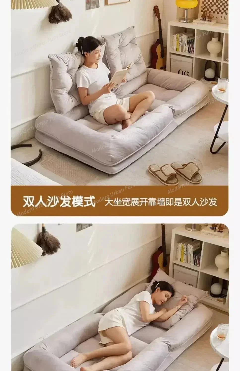 Lazy Bean Bag Sofa Bed – Folding Tatami Floor Couch (Single &amp; Double Size) | Multi-Position Lounge Chair for Living Room, Balcony &amp; Bedroom | Space-Saving Floor Furniture Manwatstore