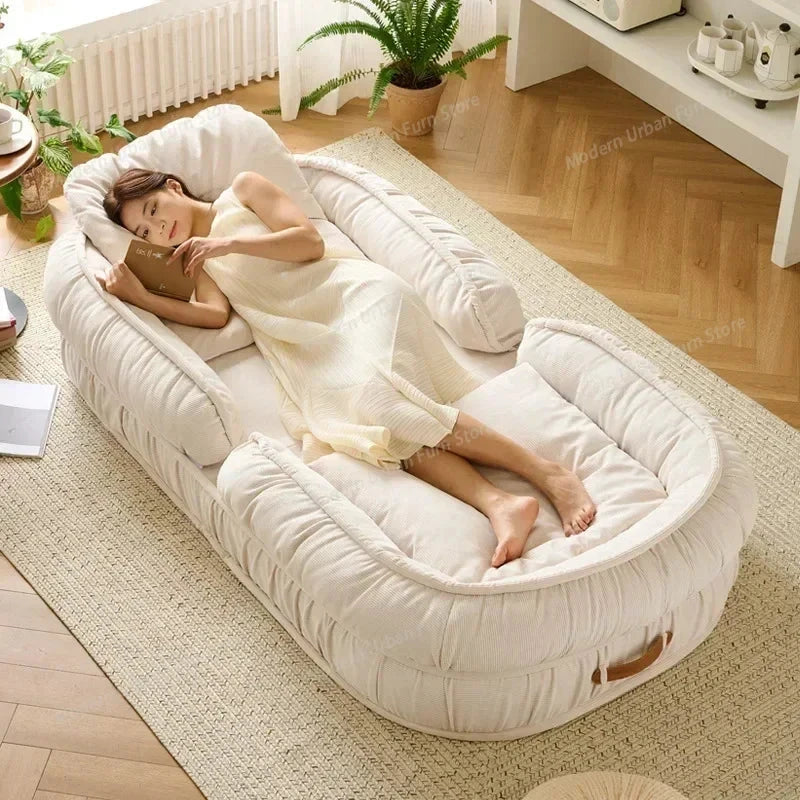 Lazy Bean Bag Sofa Bed – Folding Tatami Floor Couch (Single &amp; Double Size) | Multi-Position Lounge Chair for Living Room, Balcony &amp; Bedroom | Space-Saving Floor Furniture Manwatstore