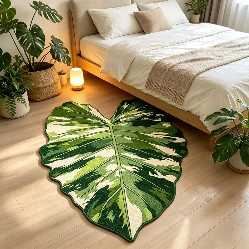 Leaf Shaped Rug – Soft Non-Slip Green Plant Floor Mat for Bedroom, Living Room &amp; Entrance Manwatstore