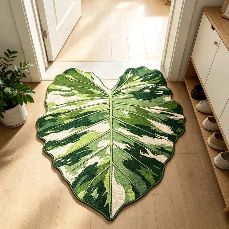 Leaf Shaped Rug – Soft Non-Slip Green Plant Floor Mat for Bedroom, Living Room &amp; Entrance Manwatstore