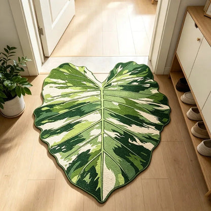 Leaf Shaped Rug – Soft Non-Slip Green Plant Floor Mat for Bedroom, Living Room &amp; Entrance Manwatstore