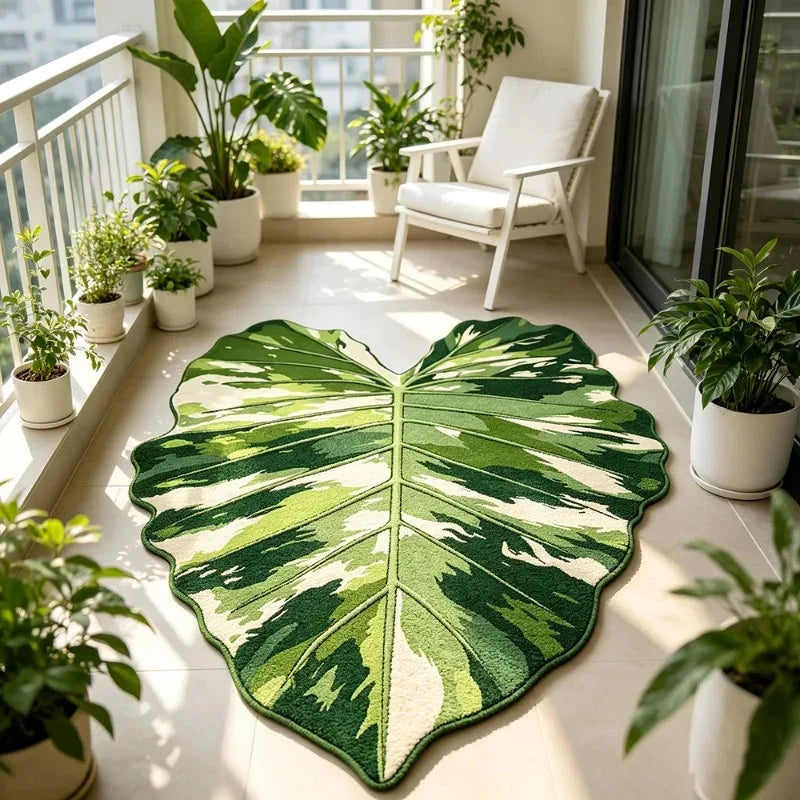 Leaf Shaped Rug – Soft Non-Slip Green Plant Floor Mat for Bedroom, Living Room &amp; Entrance Manwatstore
