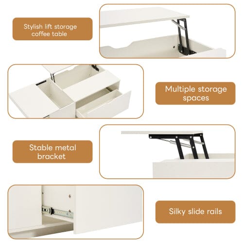 Lift Up Coffee Table, Coffee Table With Drawer, Wooden Tea Tables Sofa End Tables For Living Room Furniture , White 0 Manwatstore