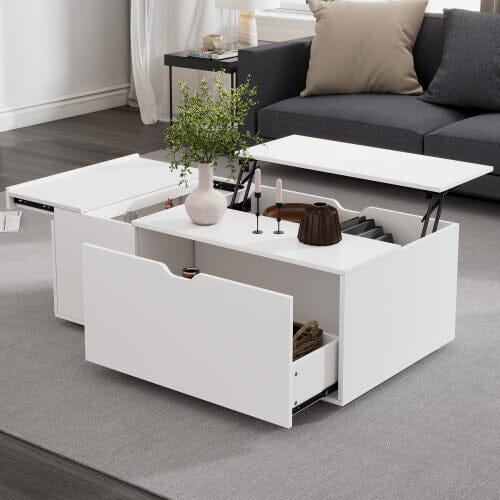 Lift Up Coffee Table, Coffee Table With Drawer, Wooden Tea Tables Sofa End Tables For Living Room Furniture , White 0 Manwatstore