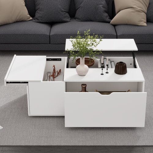 Lift Up Coffee Table, Coffee Table With Drawer, Wooden Tea Tables Sofa End Tables For Living Room Furniture , White 0 Manwatstore