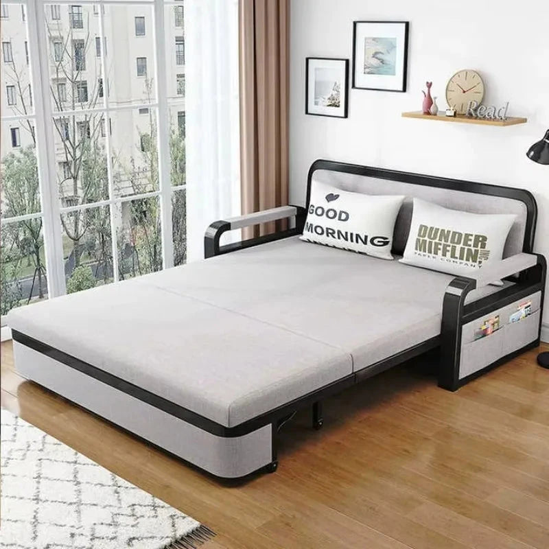 Living room dual-purpose retractable fabric sofa bed foldable multi-functional solid wood combination single bed set Manwatstore