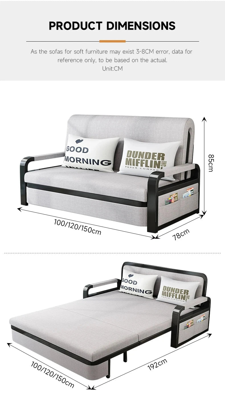 Living room dual-purpose retractable fabric sofa bed foldable multi-functional solid wood combination single bed set Manwatstore
