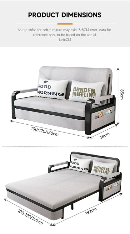 Living room dual-purpose retractable fabric sofa bed foldable multi-functional solid wood combination single bed set Manwatstore