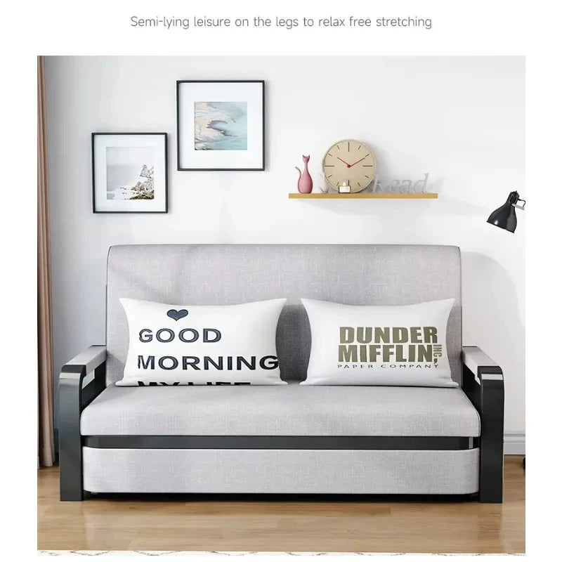 Living room dual-purpose retractable fabric sofa bed foldable multi-functional solid wood combination single bed set Manwatstore