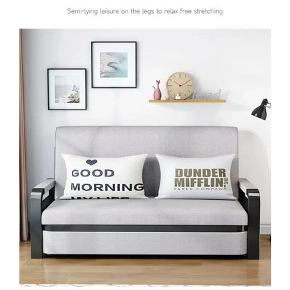 Living room dual-purpose retractable fabric sofa bed foldable multi-functional solid wood combination single bed set Manwatstore
