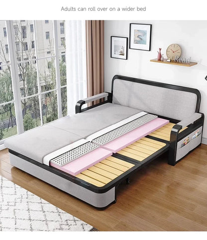 Living room dual-purpose retractable fabric sofa bed foldable multi-functional solid wood combination single bed set Manwatstore