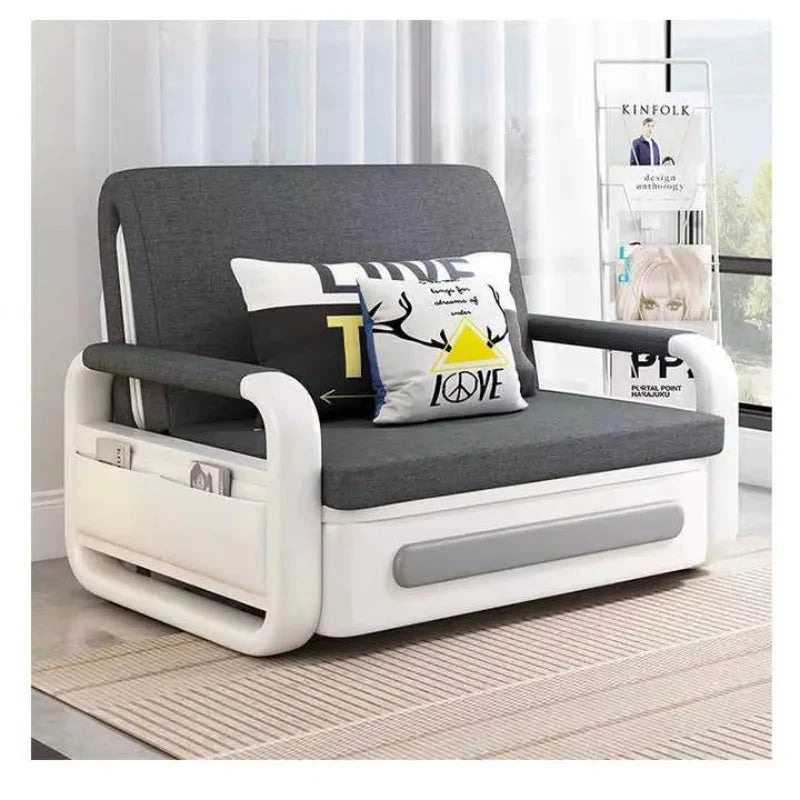 Living room dual-purpose retractable fabric sofa bed foldable multi-functional solid wood combination single bed set Manwatstore