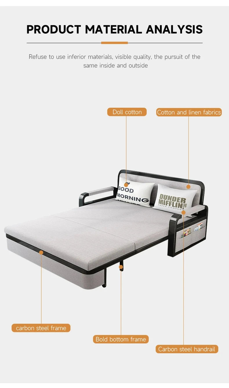 Living room dual-purpose retractable fabric sofa bed foldable multi-functional solid wood combination single bed set Manwatstore
