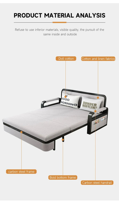 Living room dual-purpose retractable fabric sofa bed foldable multi-functional solid wood combination single bed set Manwatstore