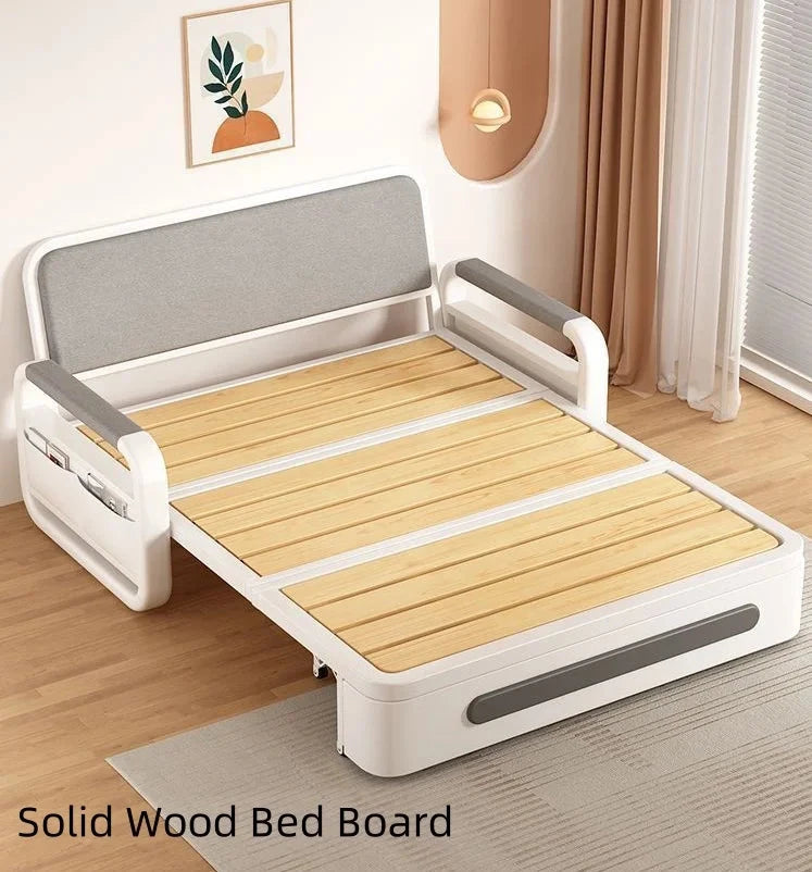 Living room dual-purpose retractable fabric sofa bed foldable multi-functional solid wood combination single bed set Manwatstore