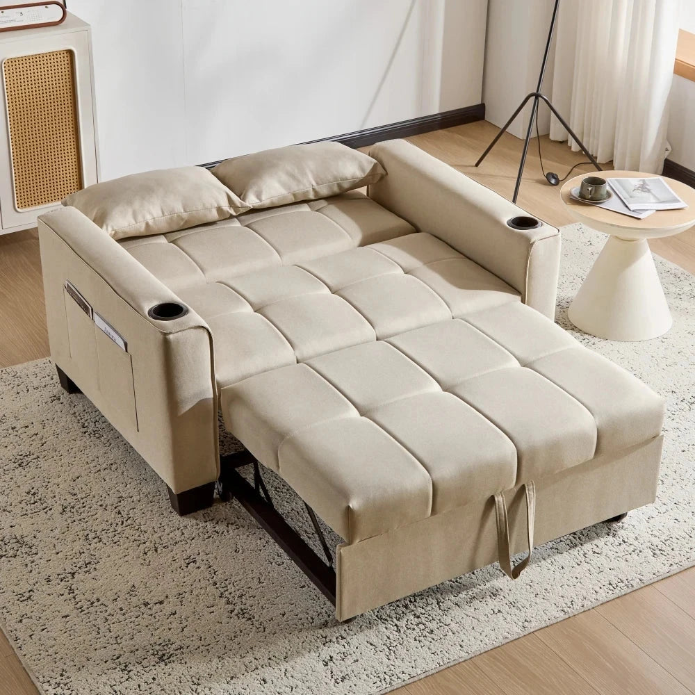 LuxeComfort 2-Seater Convertible Sofa Bed with Cup Holders Manwatstore