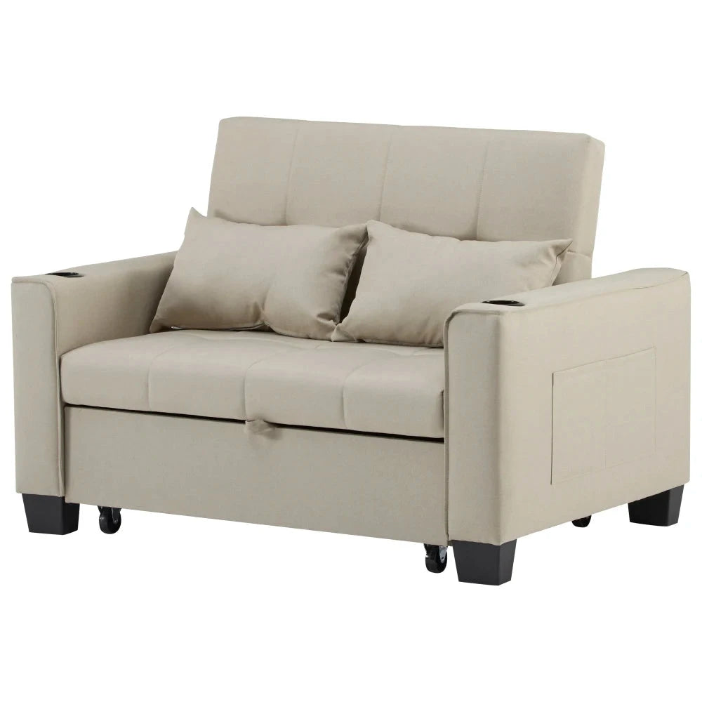 LuxeComfort 2-Seater Convertible Sofa Bed with Cup Holders Manwatstore