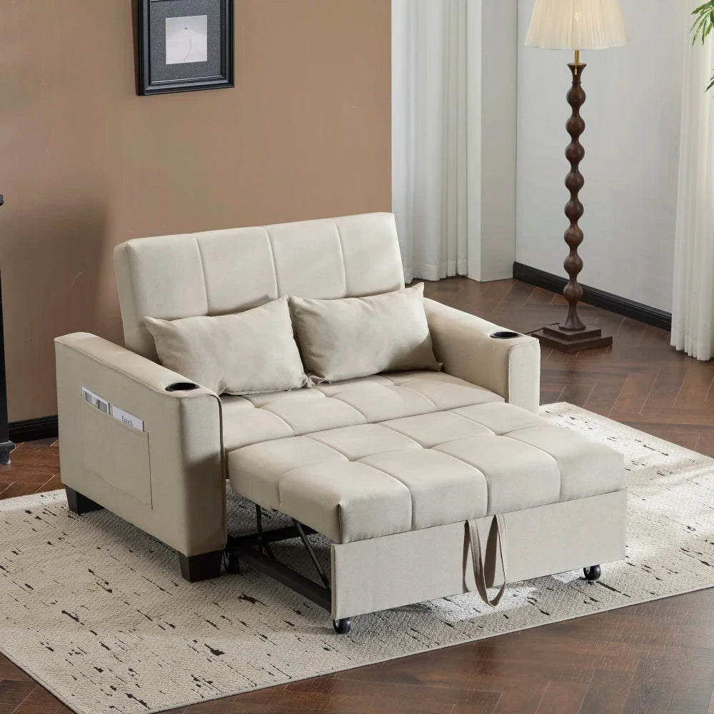 LuxeComfort 2-Seater Convertible Sofa Bed with Cup Holders Manwatstore