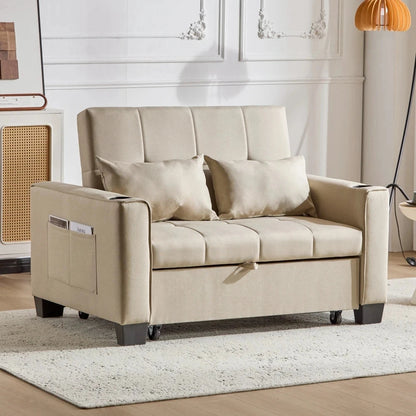 LuxeComfort 2-Seater Convertible Sofa Bed with Cup Holders Manwatstore