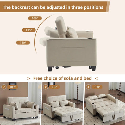 LuxeComfort 2-Seater Convertible Sofa Bed with Cup Holders Manwatstore