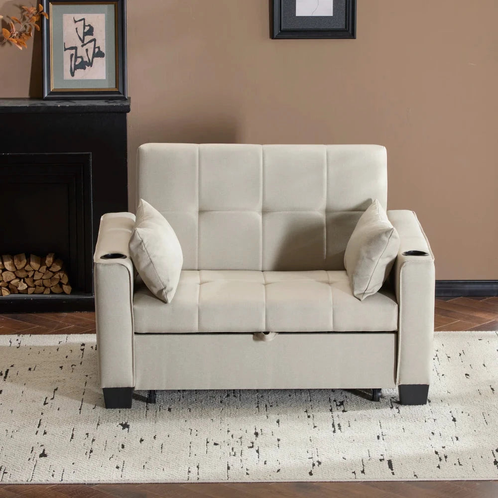 LuxeComfort 2-Seater Convertible Sofa Bed with Cup Holders Manwatstore