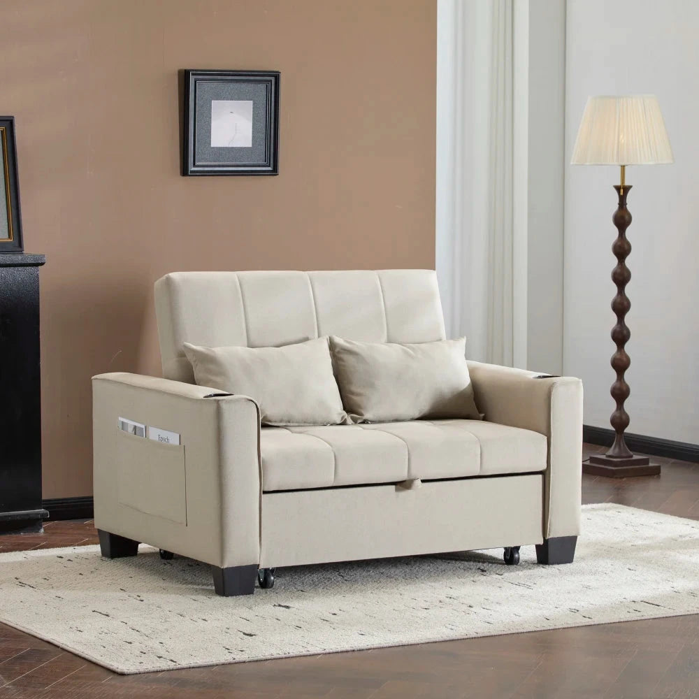 LuxeComfort 2-Seater Convertible Sofa Bed with Cup Holders Manwatstore