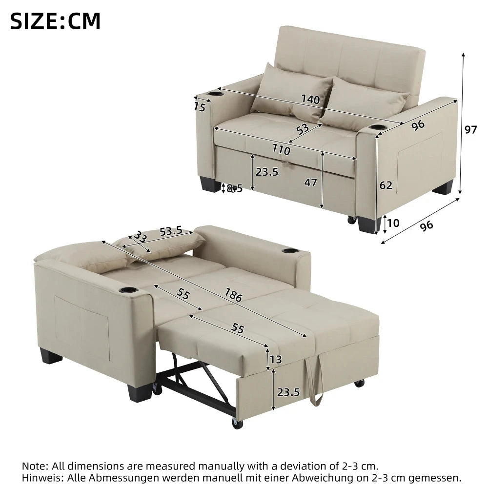 LuxeComfort 2-Seater Convertible Sofa Bed with Cup Holders Manwatstore
