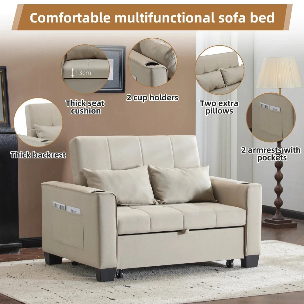 LuxeComfort 2-Seater Convertible Sofa Bed with Cup Holders Manwatstore