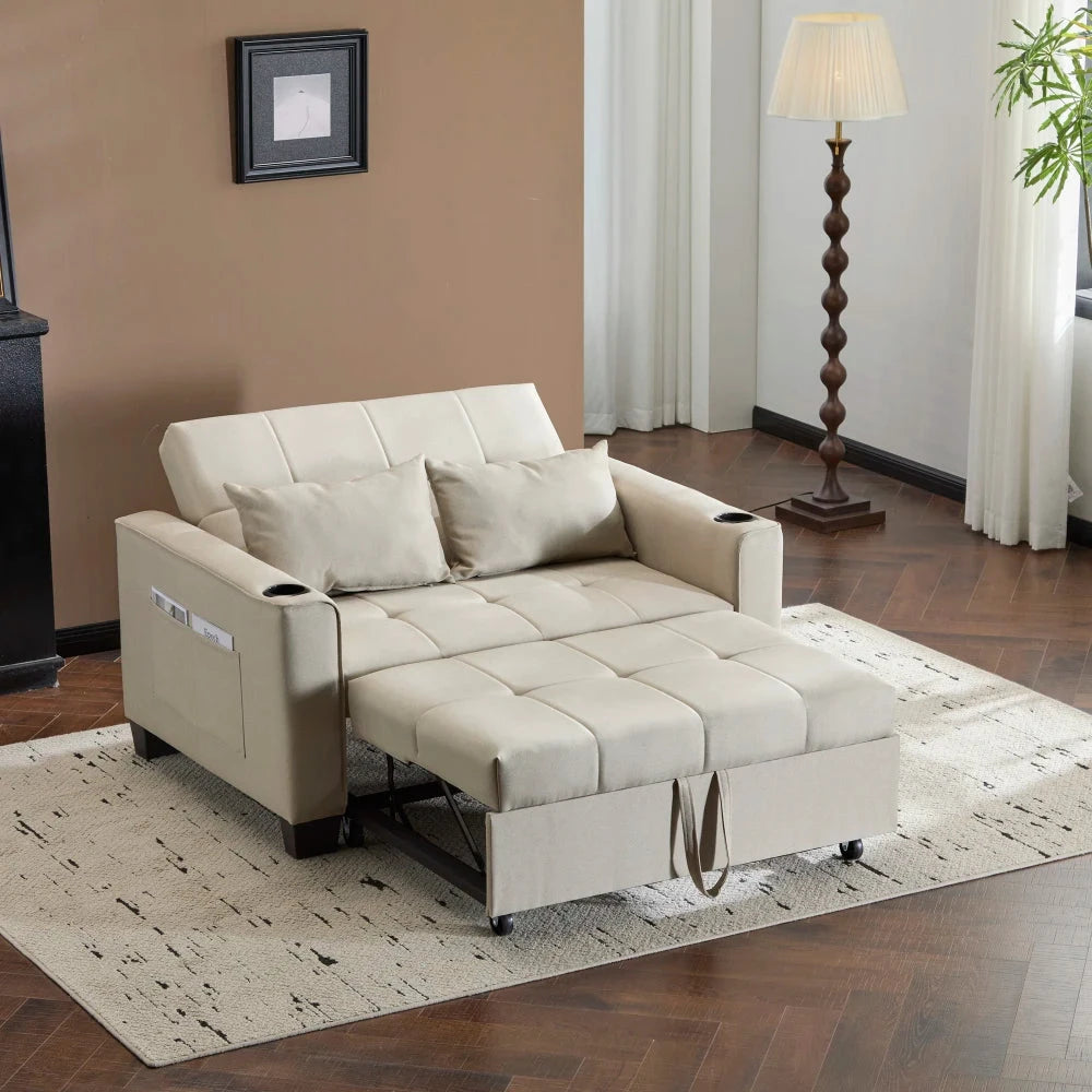 LuxeComfort 2-Seater Convertible Sofa Bed with Cup Holders Manwatstore