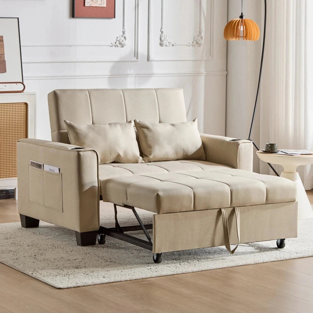 LuxeComfort 2-Seater Convertible Sofa Bed with Cup Holders Manwatstore