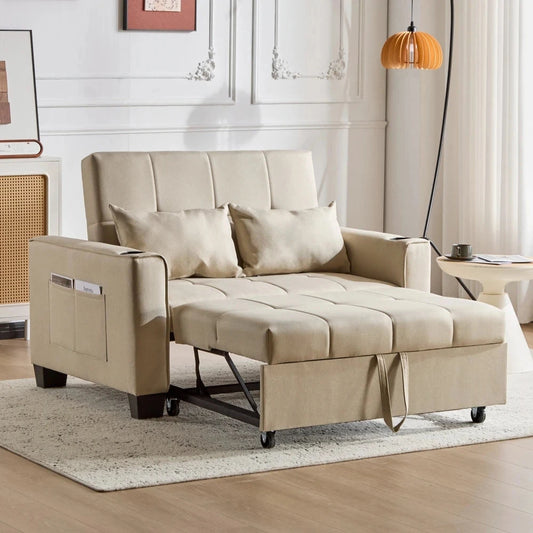LuxeComfort 2-Seater Convertible Sofa Bed with Cup Holders Manwatstore