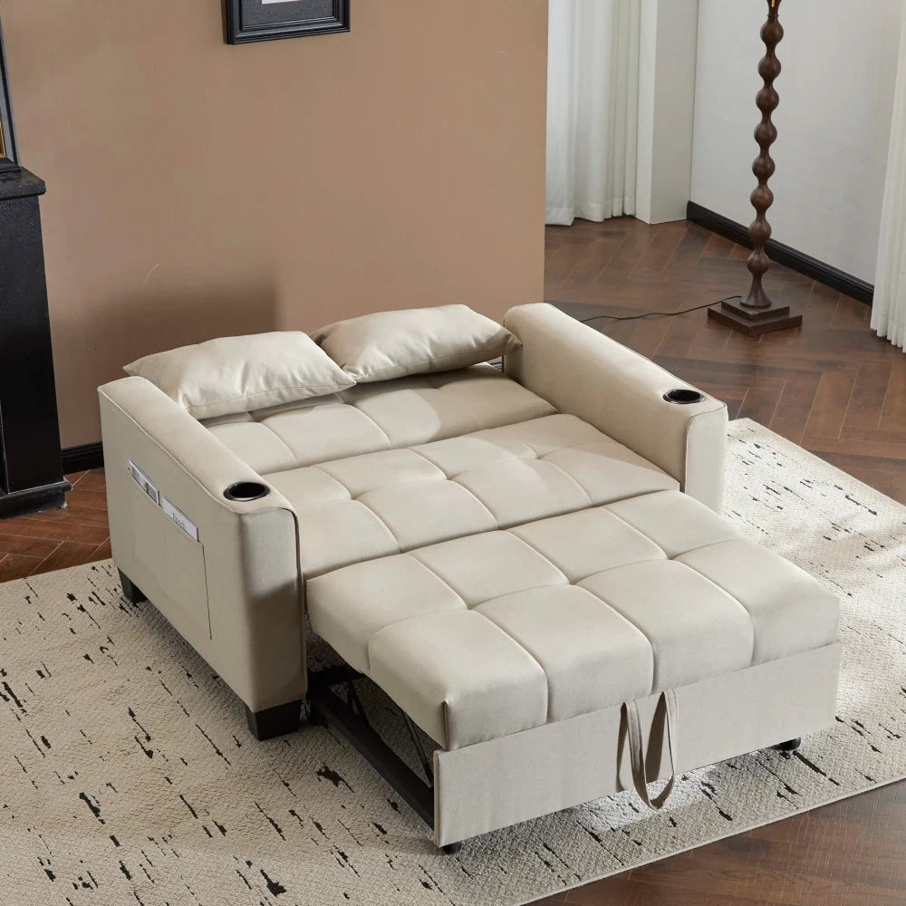LuxeComfort 2-Seater Convertible Sofa Bed with Cup Holders Manwatstore