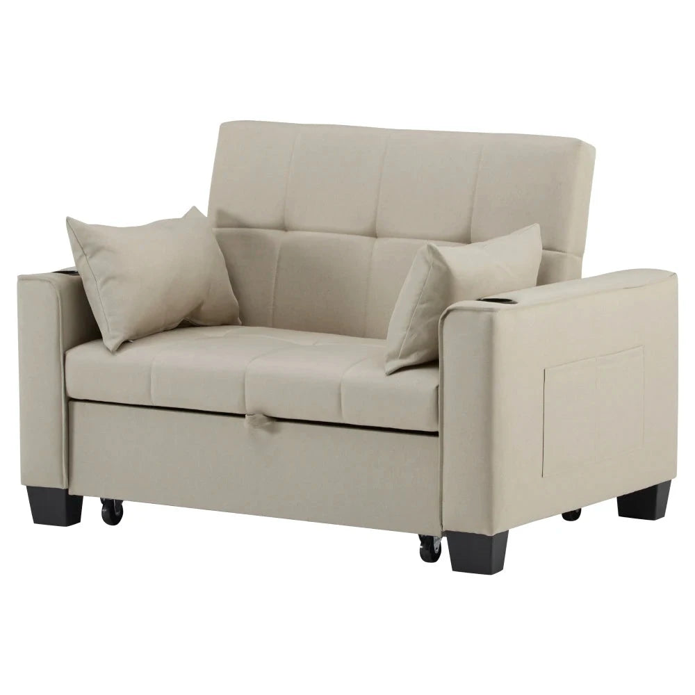 LuxeComfort 2-Seater Convertible Sofa Bed with Cup Holders Manwatstore