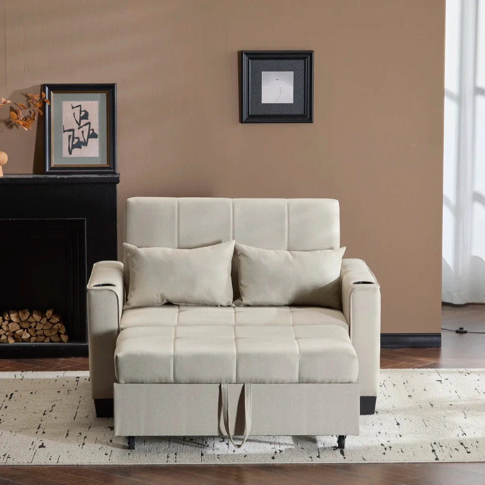 LuxeComfort 2-Seater Convertible Sofa Bed with Cup Holders Manwatstore