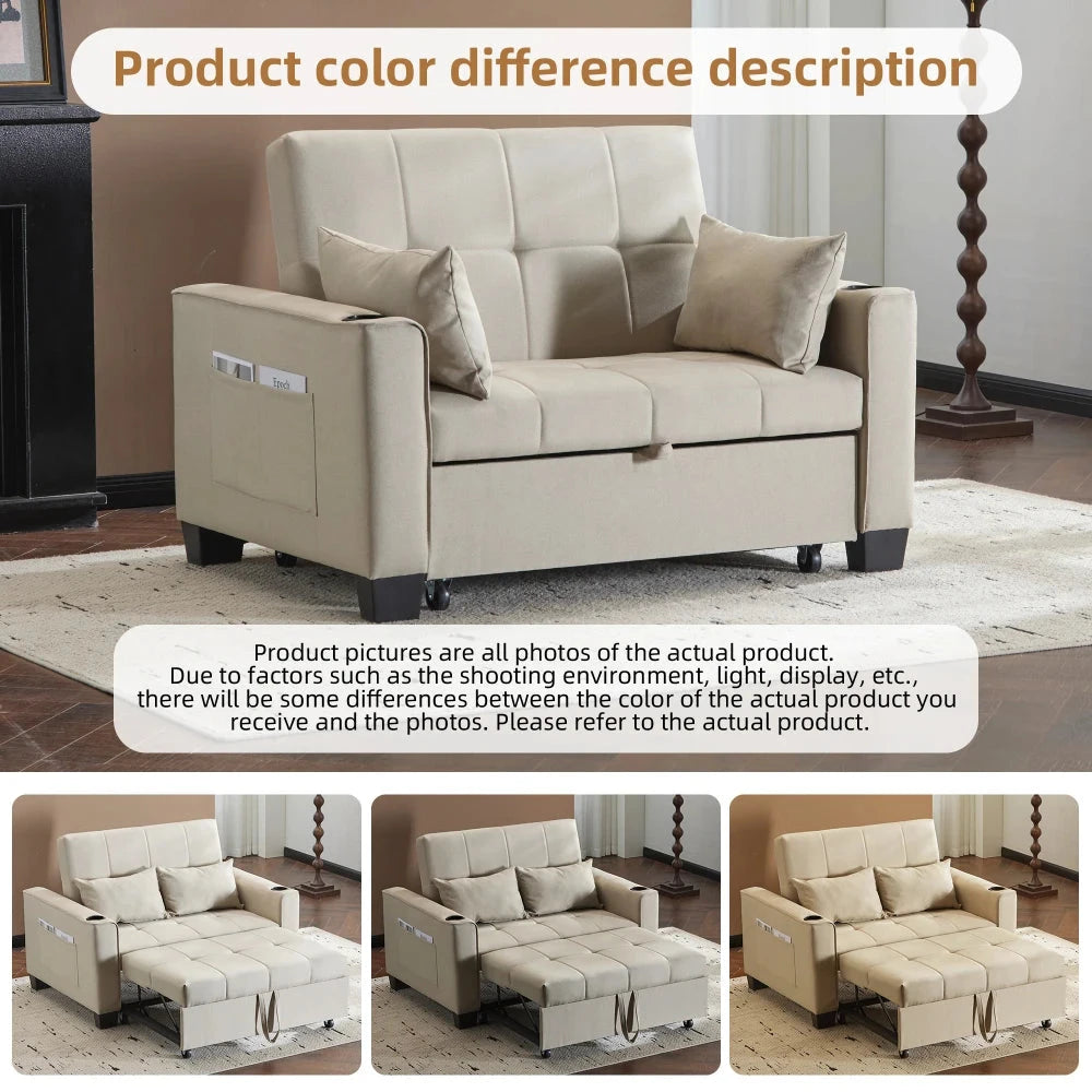 LuxeComfort 2-Seater Convertible Sofa Bed with Cup Holders Manwatstore