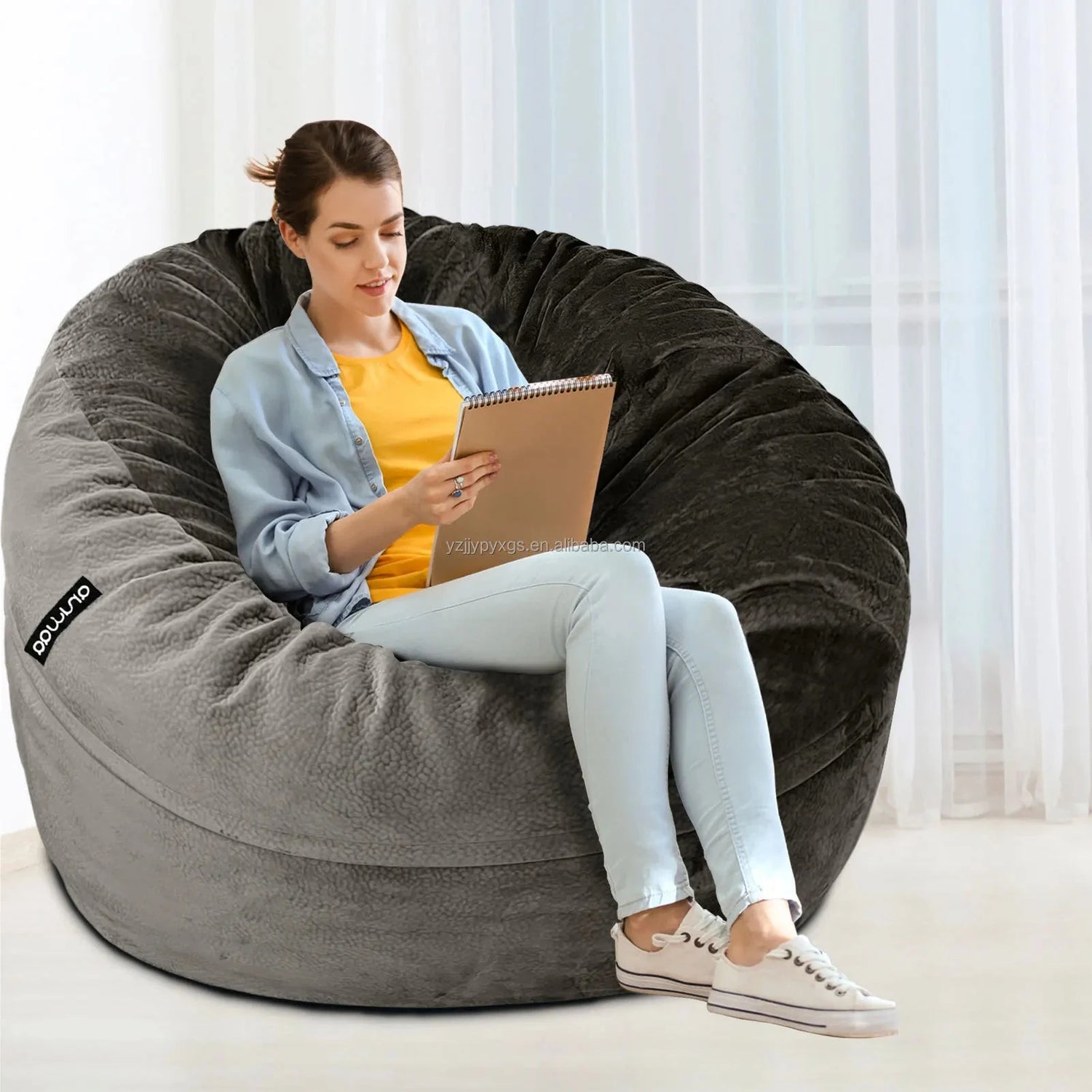 Luxury 3 Feet Foam Filled Huge Lazy Sofa Office Living Room Study Cozy Ball Bean Bag Sofa Velvet Lazy Floor Sofa Manwatstore