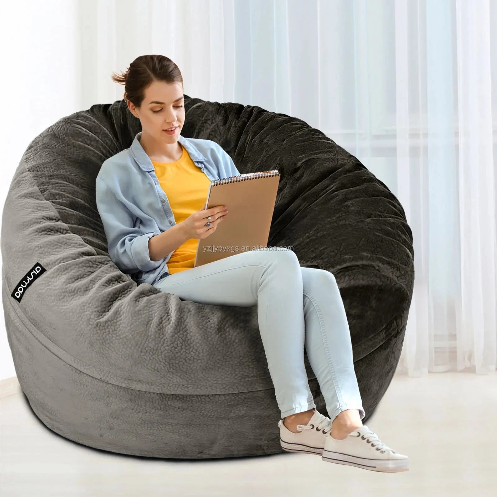 Luxury 3 Feet Foam Filled Huge Lazy Sofa Office Living Room Study Cozy Ball Bean Bag Sofa Velvet Lazy Floor Sofa Manwatstore