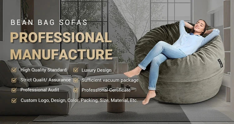 Luxury 3 Feet Foam Filled Huge Lazy Sofa Office Living Room Study Cozy Ball Bean Bag Sofa Velvet Lazy Floor Sofa Manwatstore