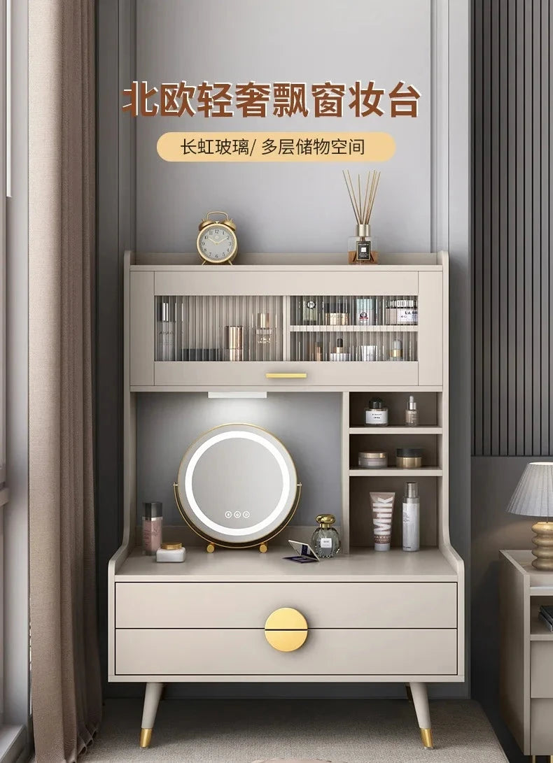 Luxury Bay Window Dressing Table Balcony Makeup Table Simple Small Apartment Bedroom Dressing Table Storage Bedroom Furniture Manwatstore