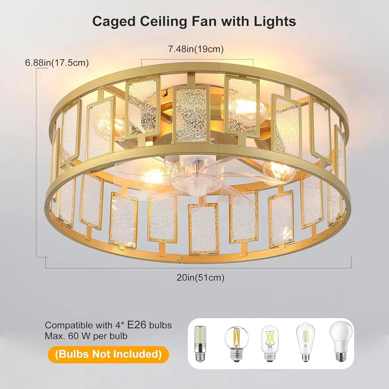 Luxury Caged Ceiling Fan with LED Light &amp; Remote Control Manwatstore