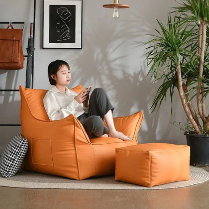Luxury Leather Recliner Bean Bag Chair - Single Person Lazy Sofa for Living Room, Bedroom, or Balcony - Compact Lounger for Relaxing and Sleeping Manwatstore