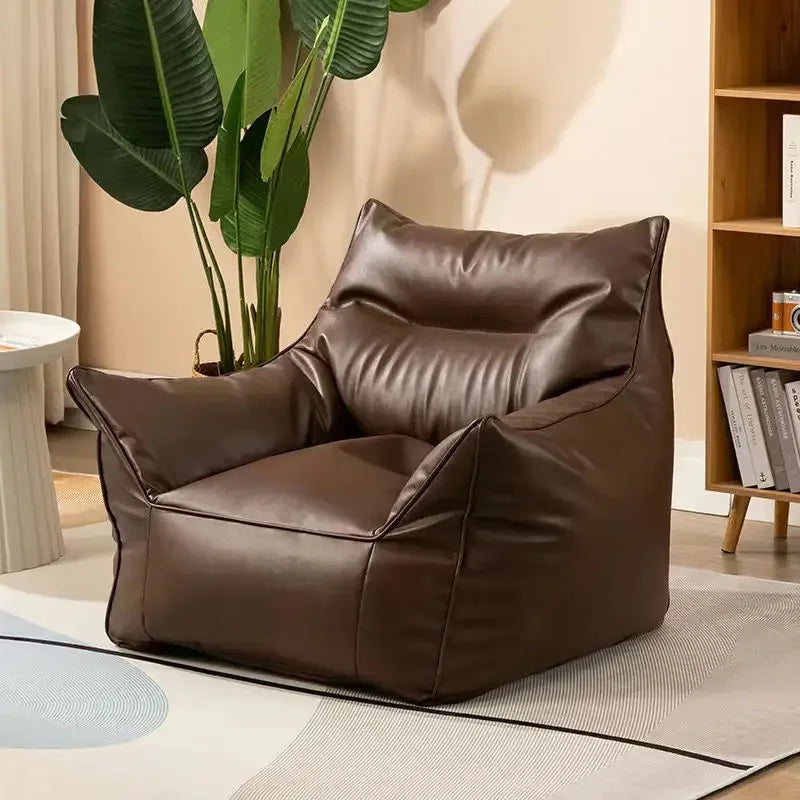 Luxury Leather Single-Person Bean Bag Sofa for Living Room, Bedroom, and Balcony – Comfortable Recliner &amp; Sleep Chair Bean Bag Chair Manwatstore