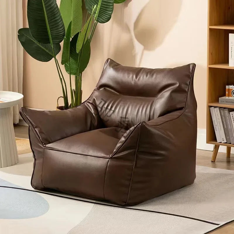Luxury Leather Single-Person Bean Bag Sofa for Living Room, Bedroom, and Balcony – Comfortable Recliner &amp; Sleep Chair Bean Bag Chair Manwatstore