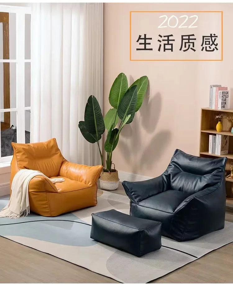 Luxury Leather Single-Person Bean Bag Sofa for Living Room, Bedroom, and Balcony – Comfortable Recliner &amp; Sleep Chair Bean Bag Chair Manwatstore
