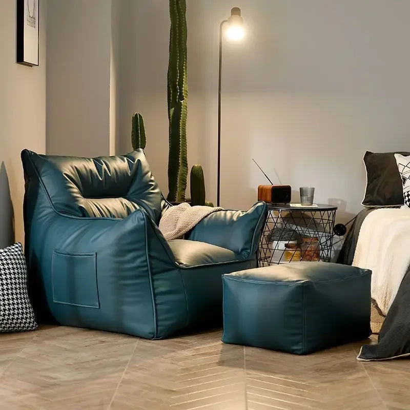 Luxury Leather Single-Person Bean Bag Sofa for Living Room, Bedroom, and Balcony – Comfortable Recliner &amp; Sleep Chair Bean Bag Chair Manwatstore