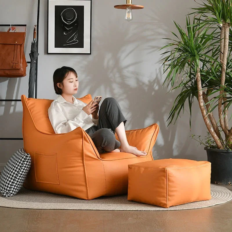 Luxury Leather Single-Person Bean Bag Sofa for Living Room, Bedroom, and Balcony – Comfortable Recliner &amp; Sleep Chair Bean Bag Chair Manwatstore