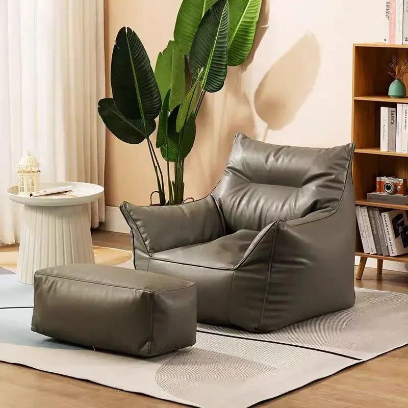 Luxury Leather Single-Person Bean Bag Sofa for Living Room, Bedroom, and Balcony – Comfortable Recliner &amp; Sleep Chair Bean Bag Chair Manwatstore