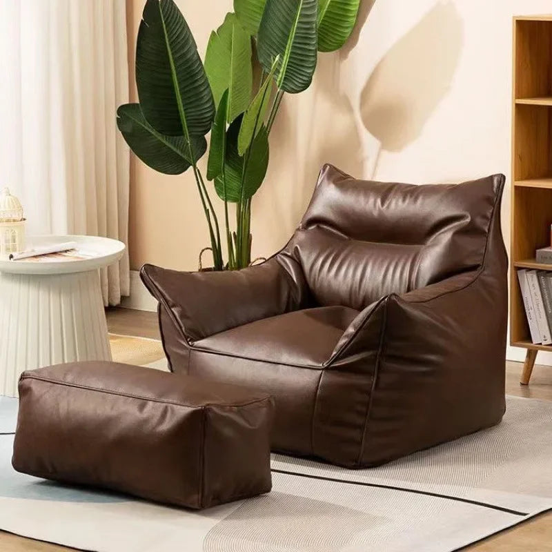 Luxury Leather Single-Person Bean Bag Sofa for Living Room, Bedroom, and Balcony – Comfortable Recliner & Sleep Chair Bean Bag Chair Manwatstore